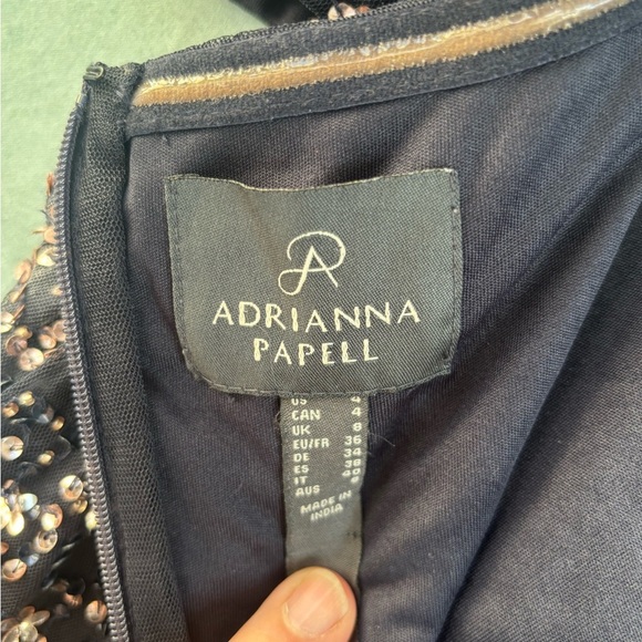 EUC Adrianna Papell Off The Shoulder Beaded Gown Size 4 Navy Blue Beaded Sequins - Picture 4 of 13